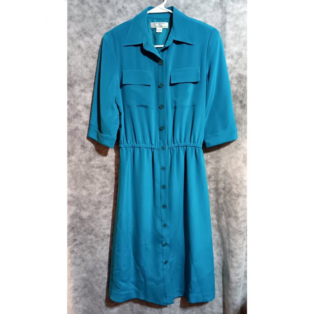 Shomi Petites 100% silk dress Wmns Sz 4 Blue